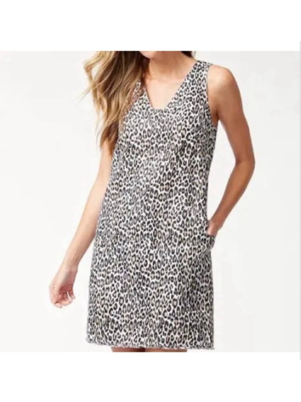 Tommy Bahama Cat’s Meow Linen Leopard Print Shift Dress L NWT Pockets